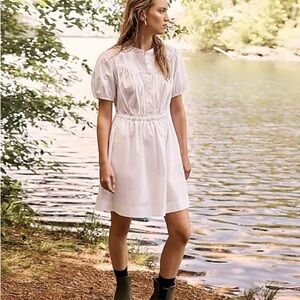 J Crew White Poplin Cotton Puff Sleeve Button Pockets Shirt Dress Medium